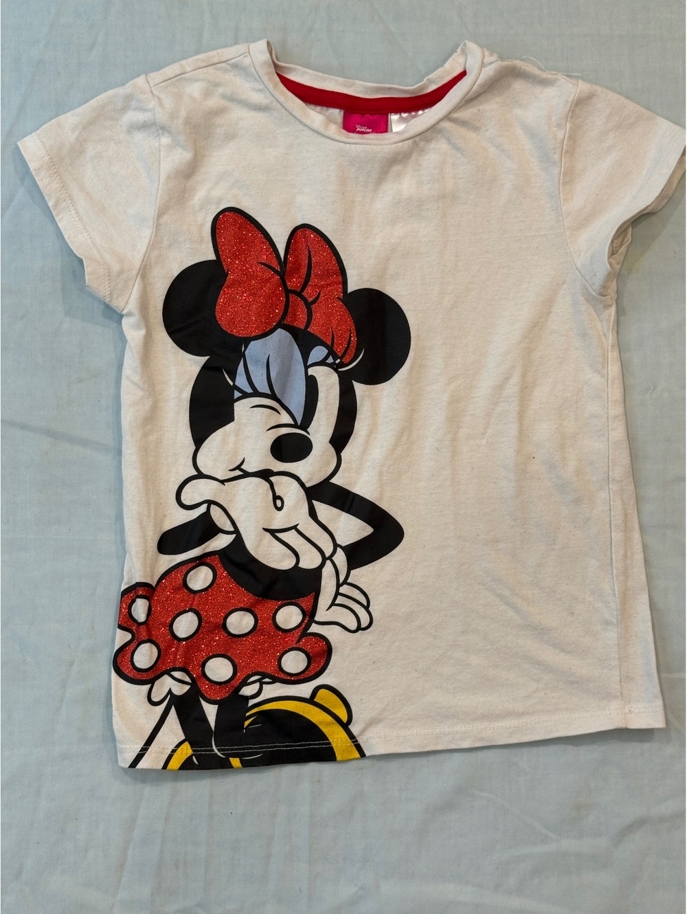 Disney Junior Minnie Mouse Girls Size 7 Glitter Graphic T-Shirt White Red